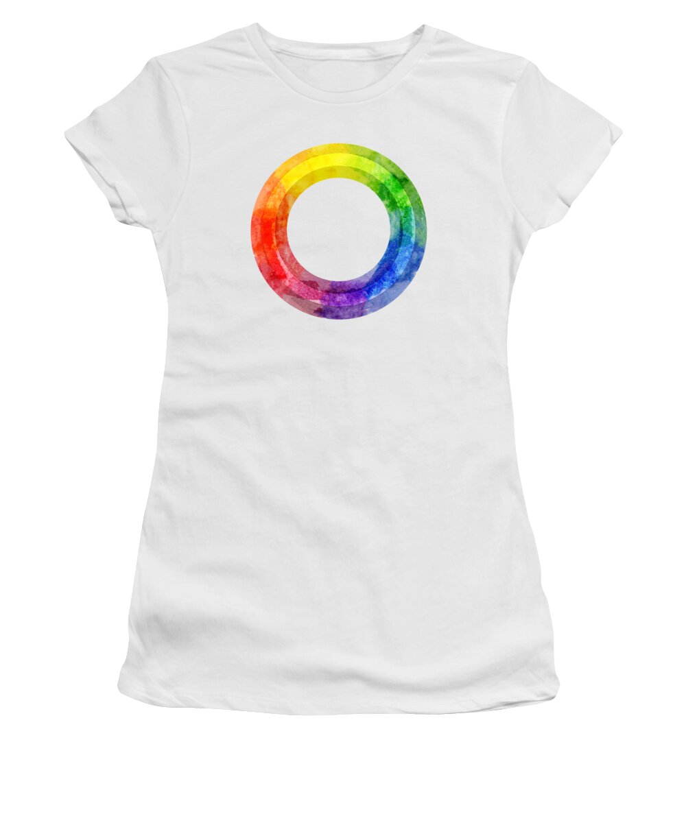 Colorful Women's T-Shirt featuring the painting Rainbow Color Wheel by Lauren Heller