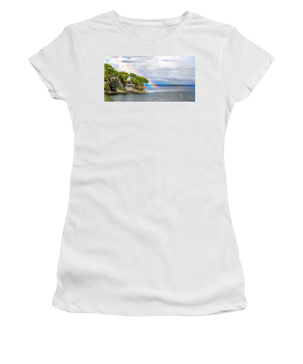 Rainbow Women's T-Shirt featuring the photograph Rainbow Over Grand Point by David Wagenblatt