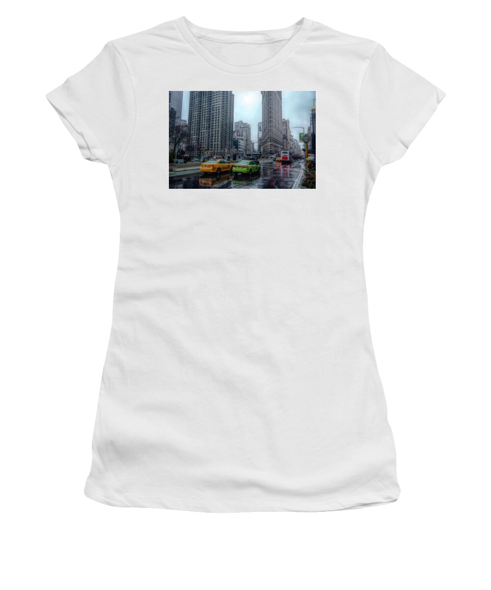 New York Women's T-Shirt featuring the photograph Rainy Day at the Flatiron District by Alison Frank