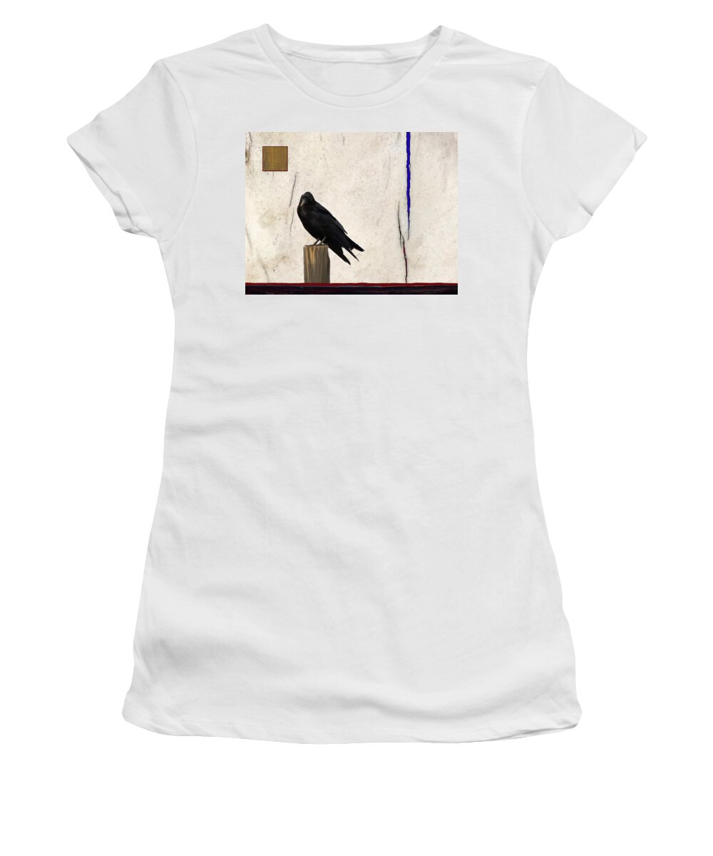 Raven Women's T-Shirt featuring the mixed media Raven Red White and Blue by Jonathan Thompson