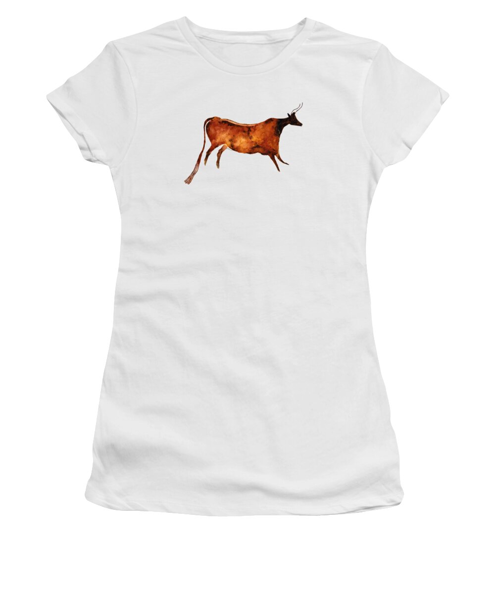 Cave Women's T-Shirt featuring the painting Red Cow in Beige by Hailey E Herrera