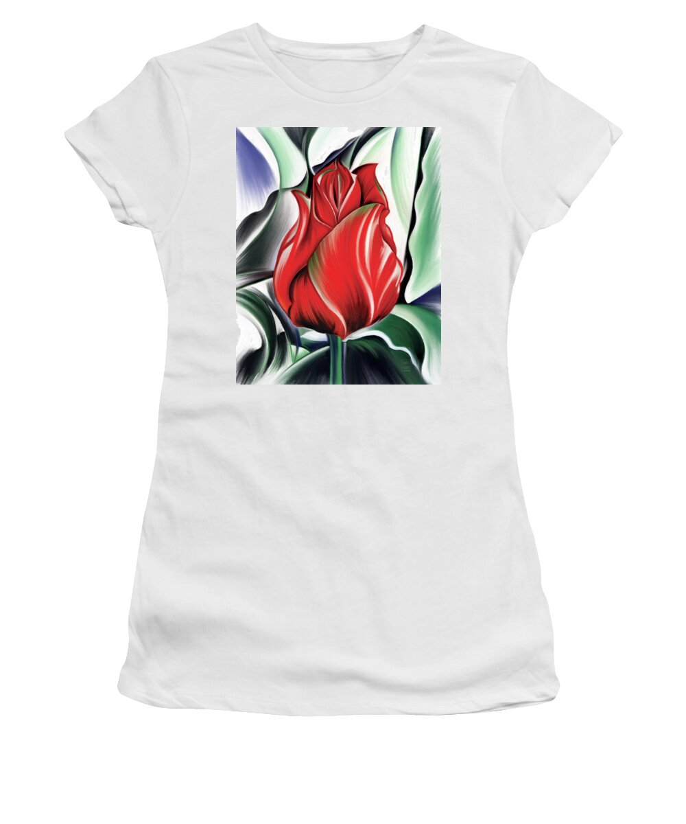 Flower Women's T-Shirt featuring the digital art Red Jewel of Spring by Garth Glazier