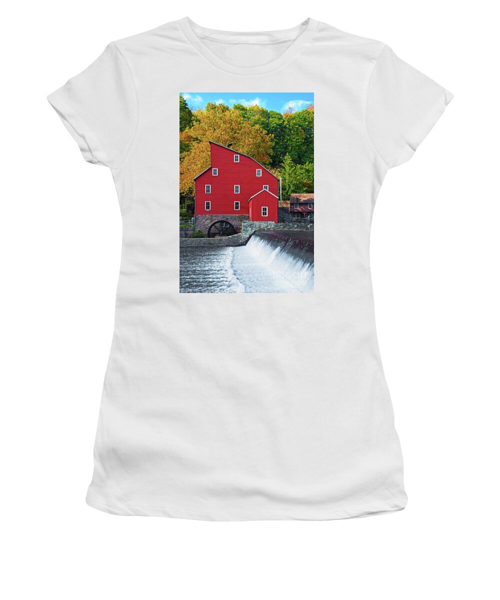 Clinton New Jersey Women's T-Shirt featuring the photograph Red Mill in Autumn III by Regina Geoghan