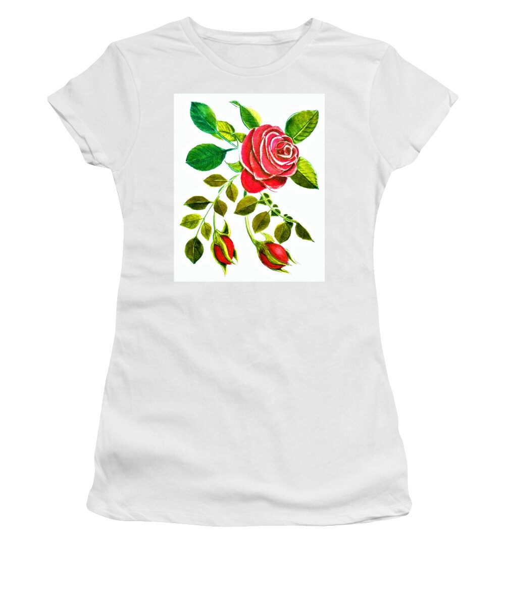 Red Women's T-Shirt featuring the painting Red Rose Watercolor by Delynn Addams for Home Decor by Delynn Addams