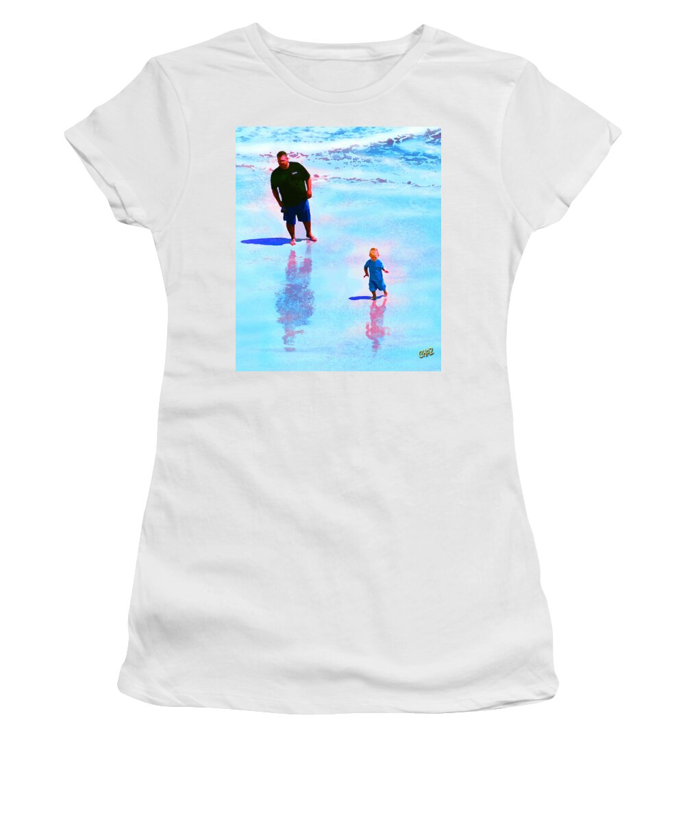 Beach Women's T-Shirt featuring the painting Reflections In The Sand by CHAZ Daugherty