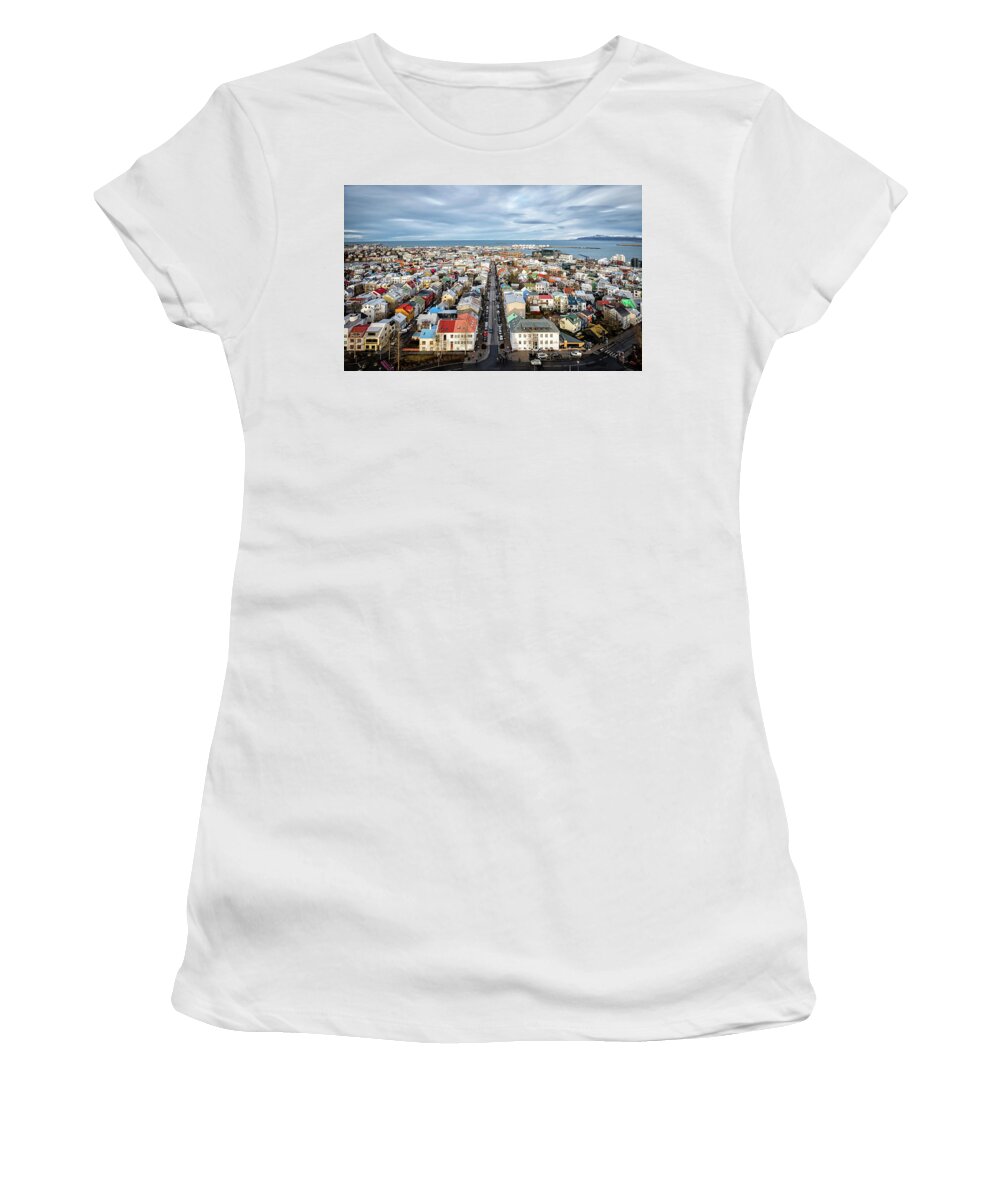 Hallgrimskirkja Women's T-Shirt featuring the photograph Reykjavik City 1 by Nigel R Bell