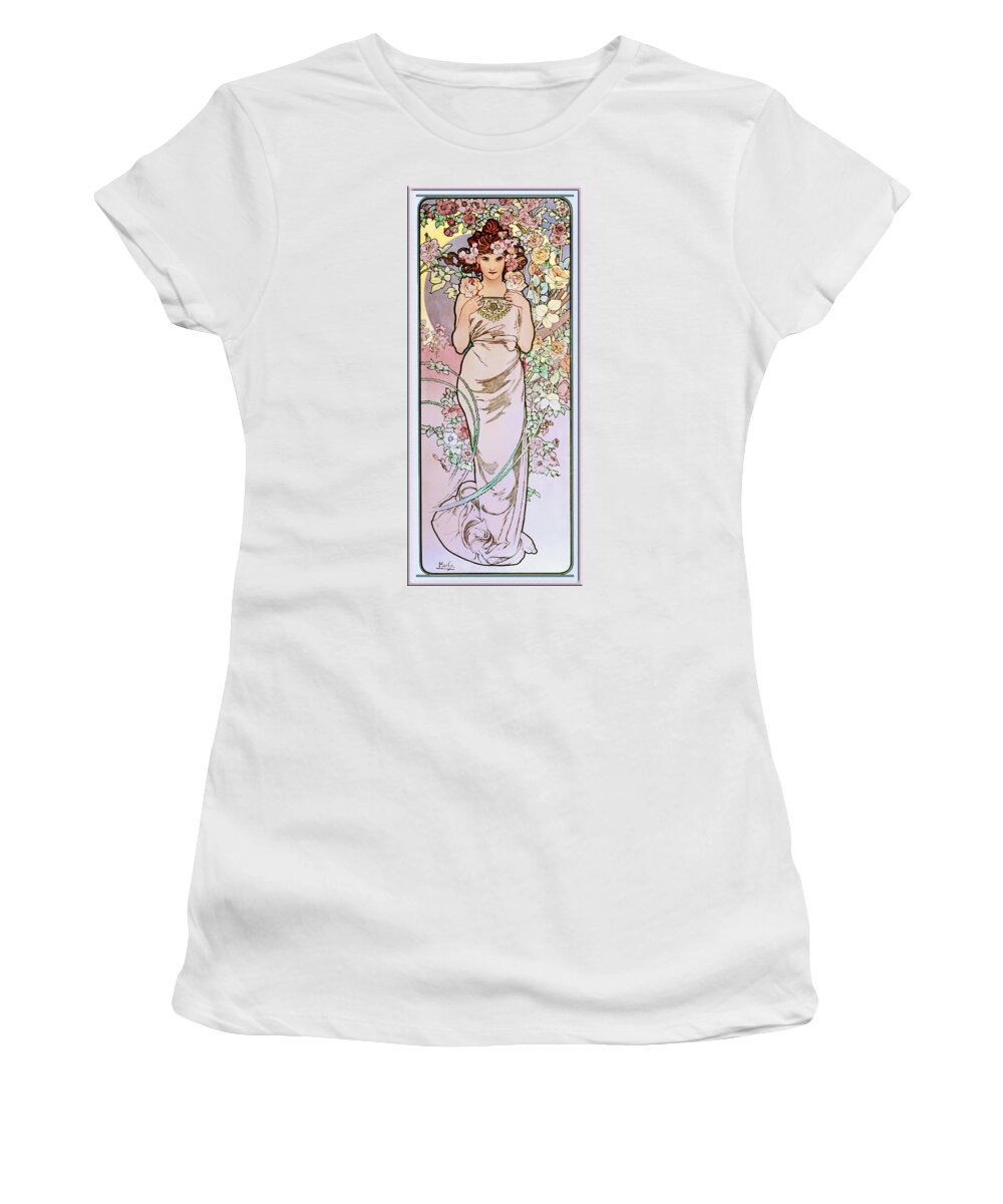 Rose Women's T-Shirt featuring the painting Rose by Alphonse Mucha by Xzendor7