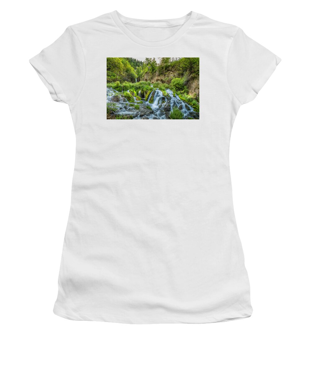 Waterfall Women's T-Shirt featuring the photograph Roughlock Falls by Lorraine Baum