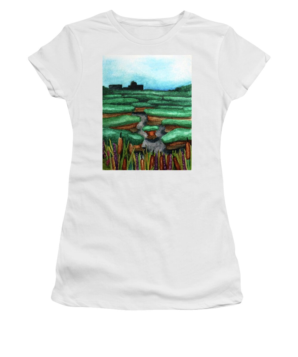 Nature Women's T-Shirt featuring the painting Saltwater Marshes by Robert Morin