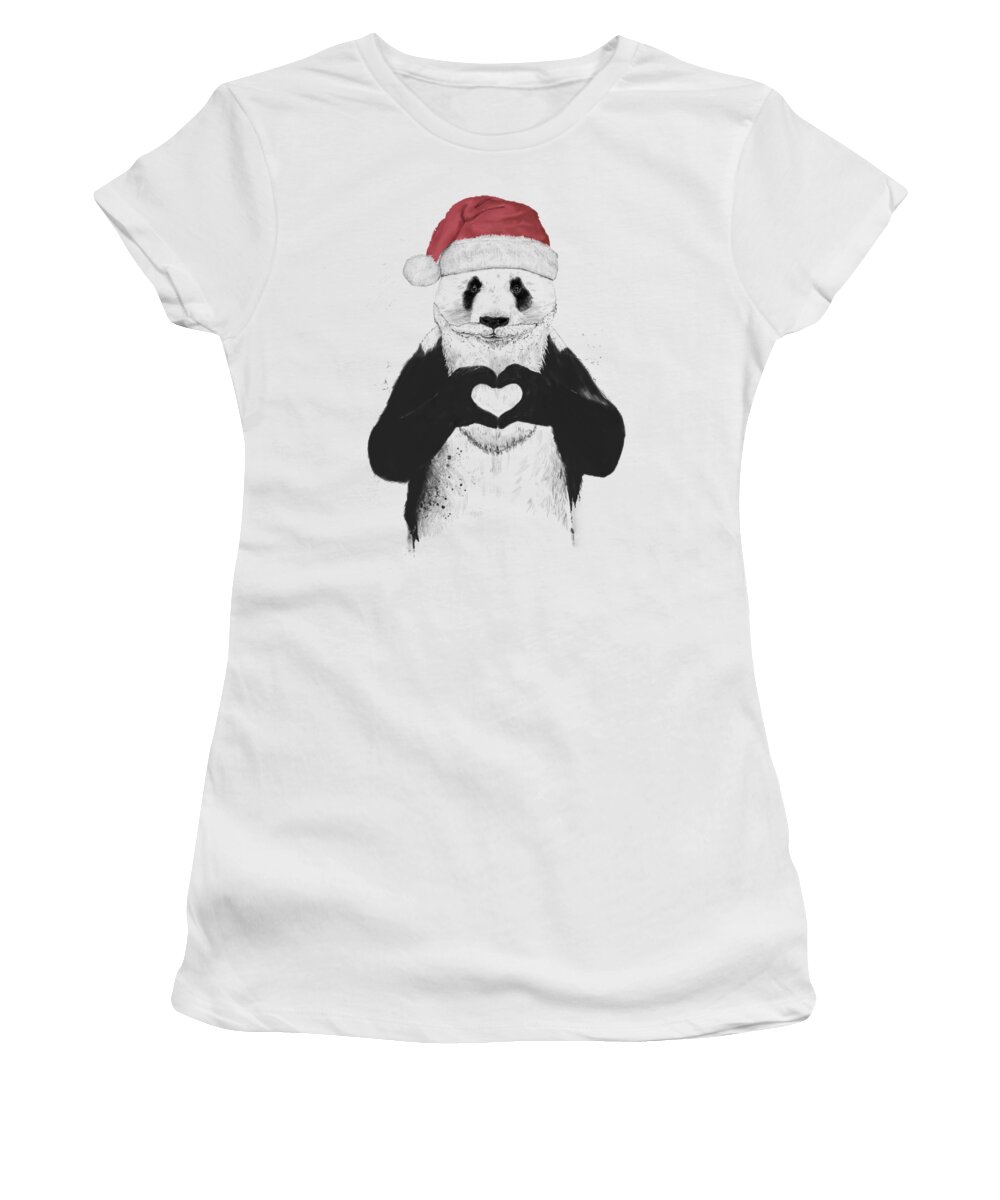 Panda Women's T-Shirt featuring the mixed media Santa panda by Balazs Solti