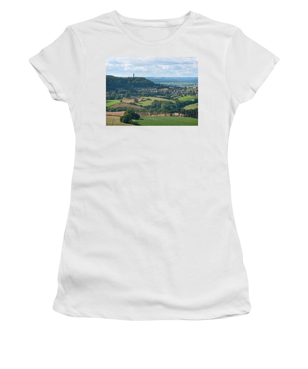 Areas Women's T-Shirt featuring the photograph Scenic Cotswolds view from Stinchcombe Hill by Seeables Visual Arts