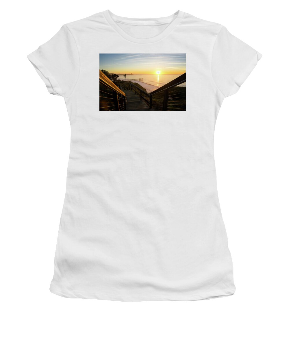 Surf Women's T-Shirt featuring the photograph Scripps Sunset Stairway 1 by Richard A Brown