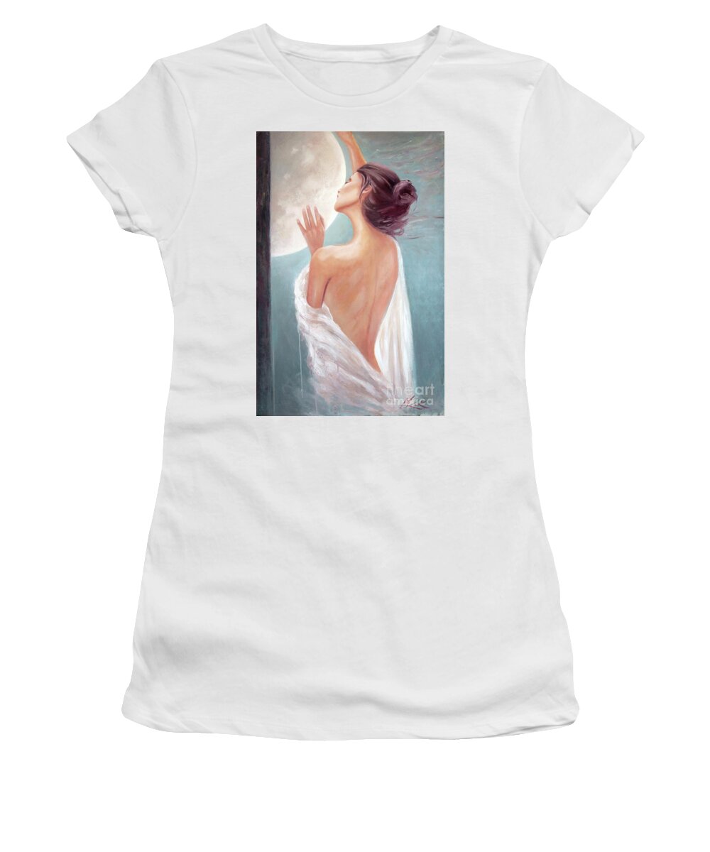 Selene Women's T-Shirt featuring the painting Selene Moon Goddess by Michael Rock