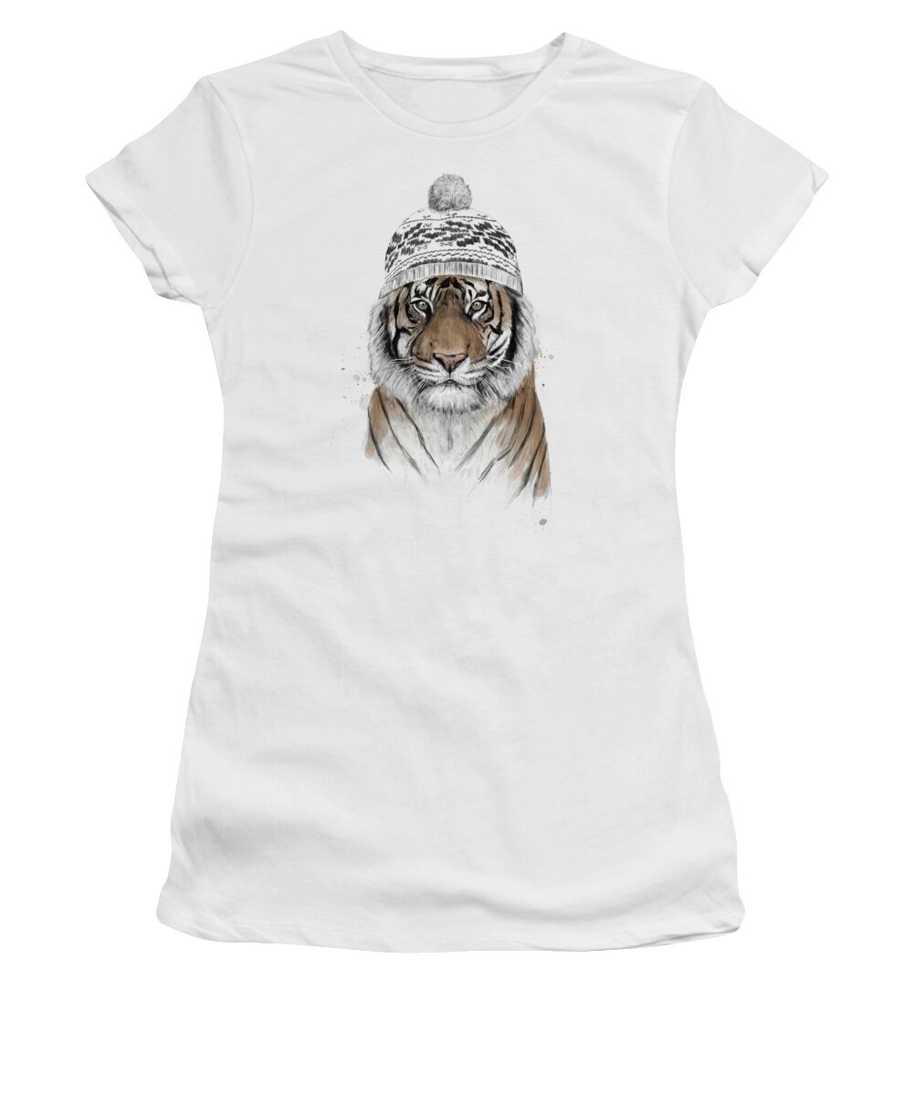 Tiger Women's T-Shirt featuring the mixed media Siberian tiger by Balazs Solti