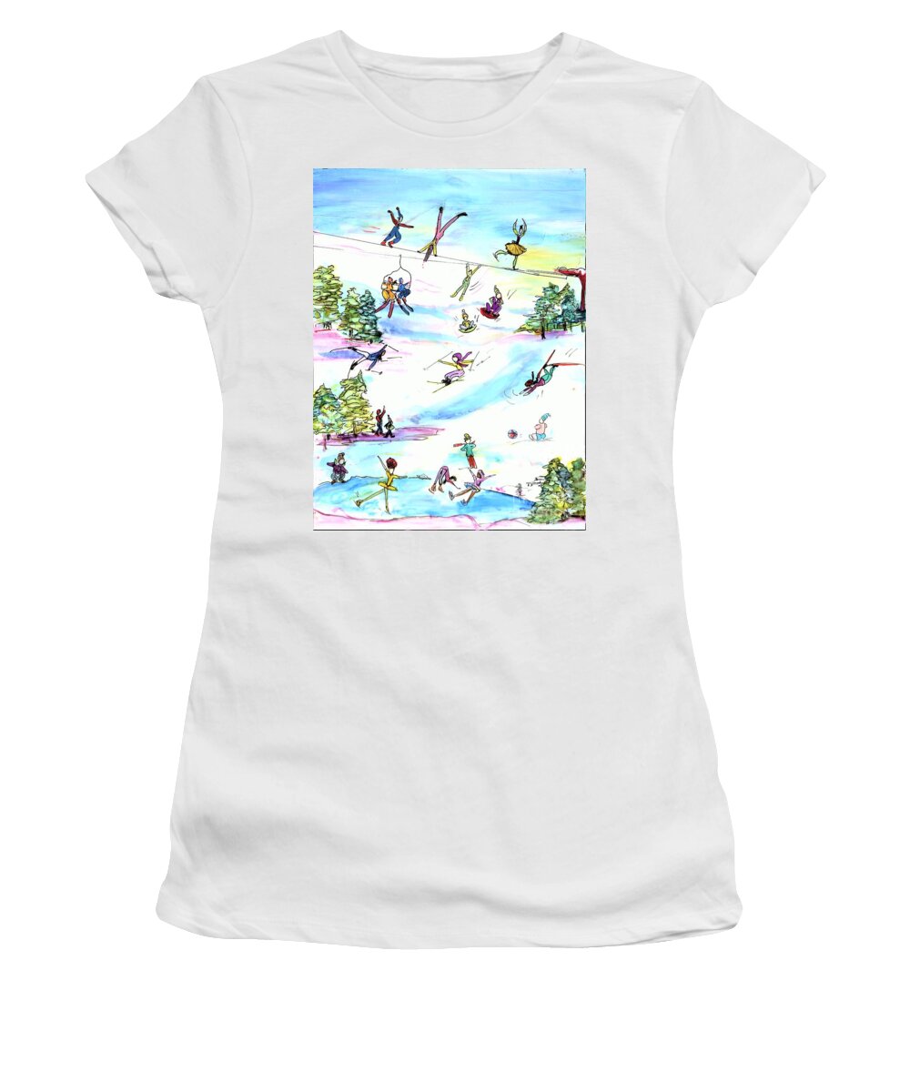 Orthopedic Injury Women's T-Shirt featuring the painting Ski Slopes 1 by Patty Donoghue