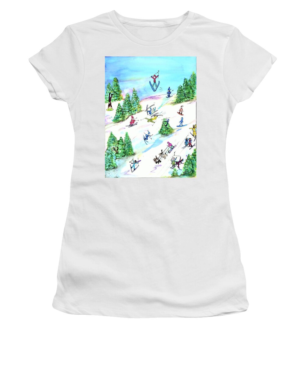 Ski Women's T-Shirt featuring the painting Ski Slopes 3 by Patty Donoghue
