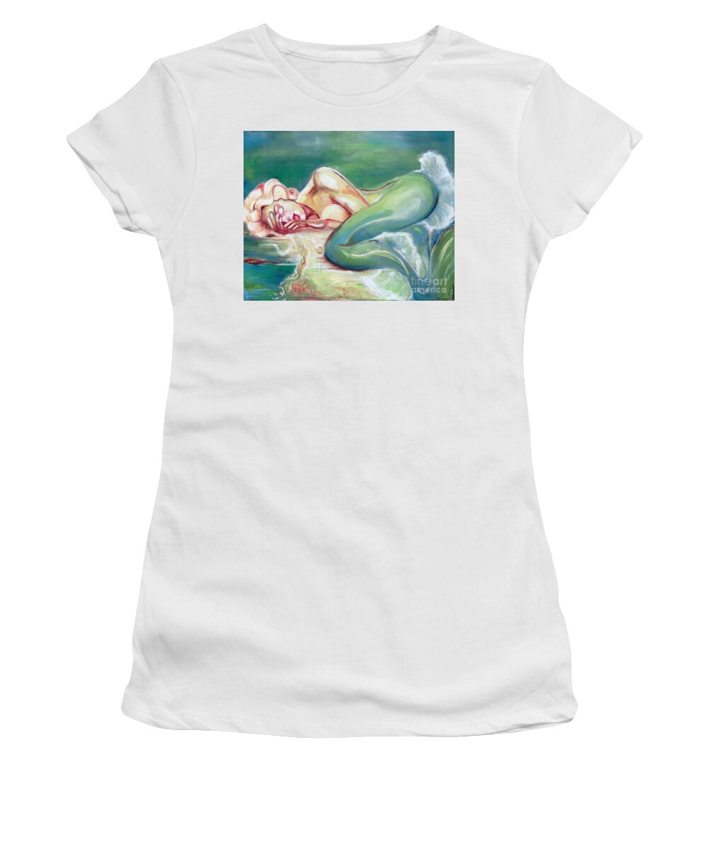  Women's T-Shirt featuring the painting Sleeping Mermaid Ondina by Luana Sacchetti
