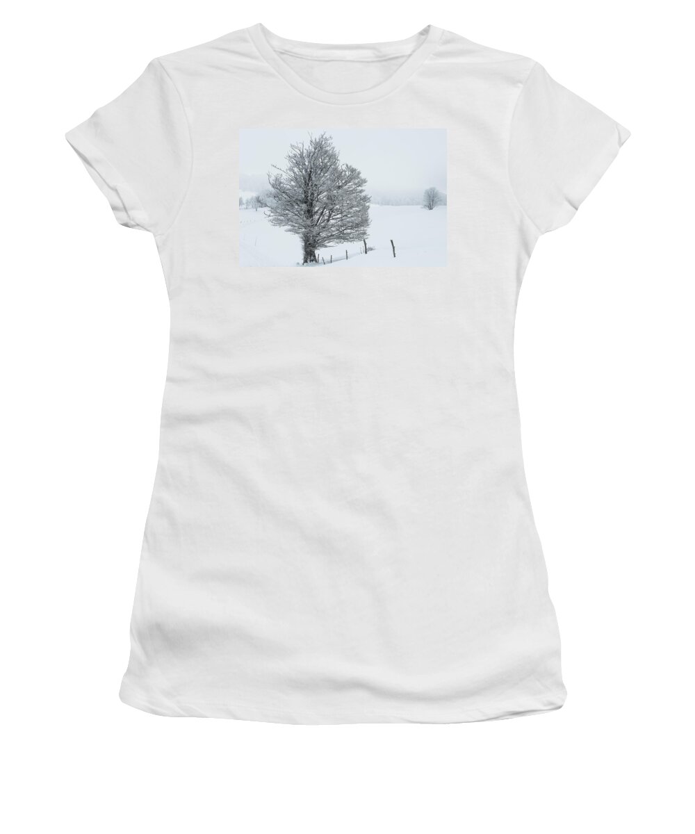 Tree Women's T-Shirt featuring the photograph Snowy tree - 5 by Paul MAURICE