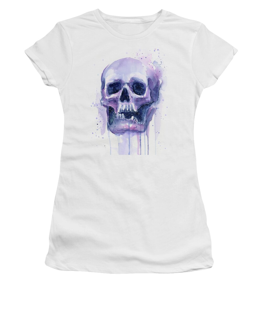 Galaxy Women's T-Shirt featuring the painting Space Skull by Olga Shvartsur