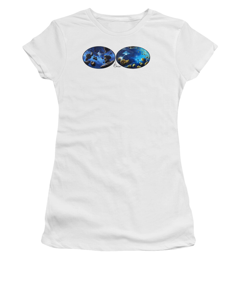 Paintings Women's T-Shirt featuring the painting Spacestation fifty two by Murphy Elliott
