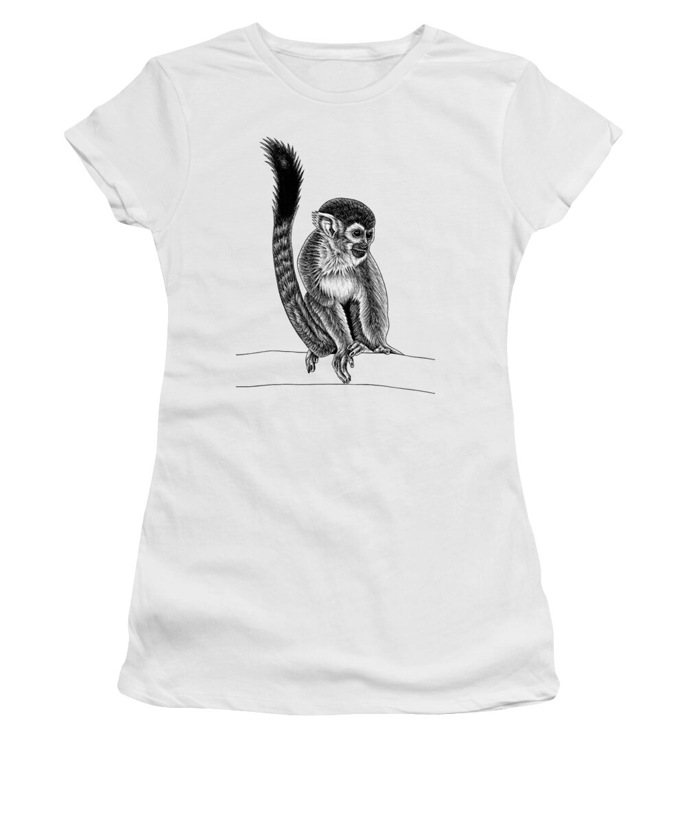 Money Women's T-Shirt featuring the drawing Squirrel monkey - ink illustration by Loren Dowding