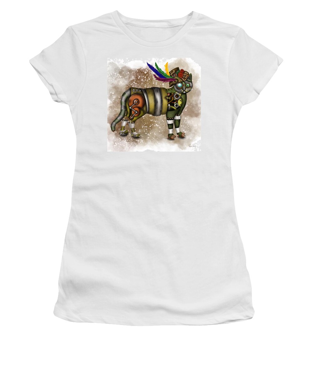 Steampunk Women's T-Shirt featuring the painting Steampunk cat with hat by Patricia Piotrak