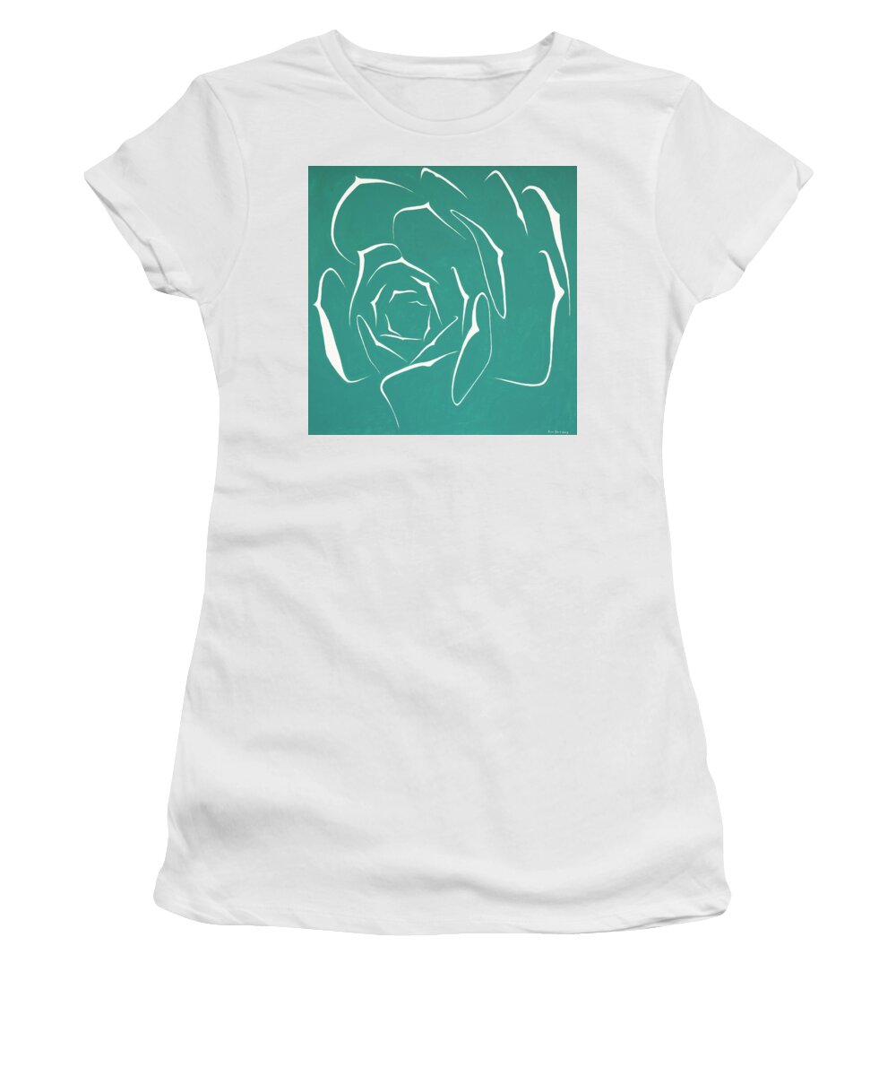 Abstract Succulent Women's T-Shirt featuring the painting Succulent In Turquoise by Ben and Raisa Gertsberg
