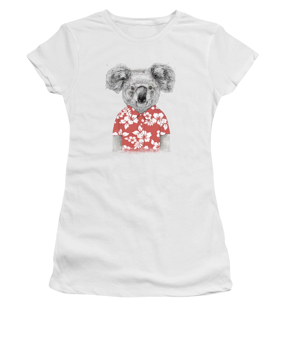 Koala Women's T-Shirt featuring the drawing Summer koala by Balazs Solti