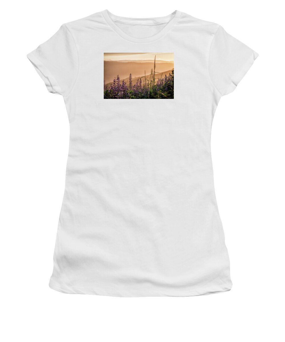 California Women's T-Shirt featuring the photograph Sunset Among the Lupine by Laura Roberts