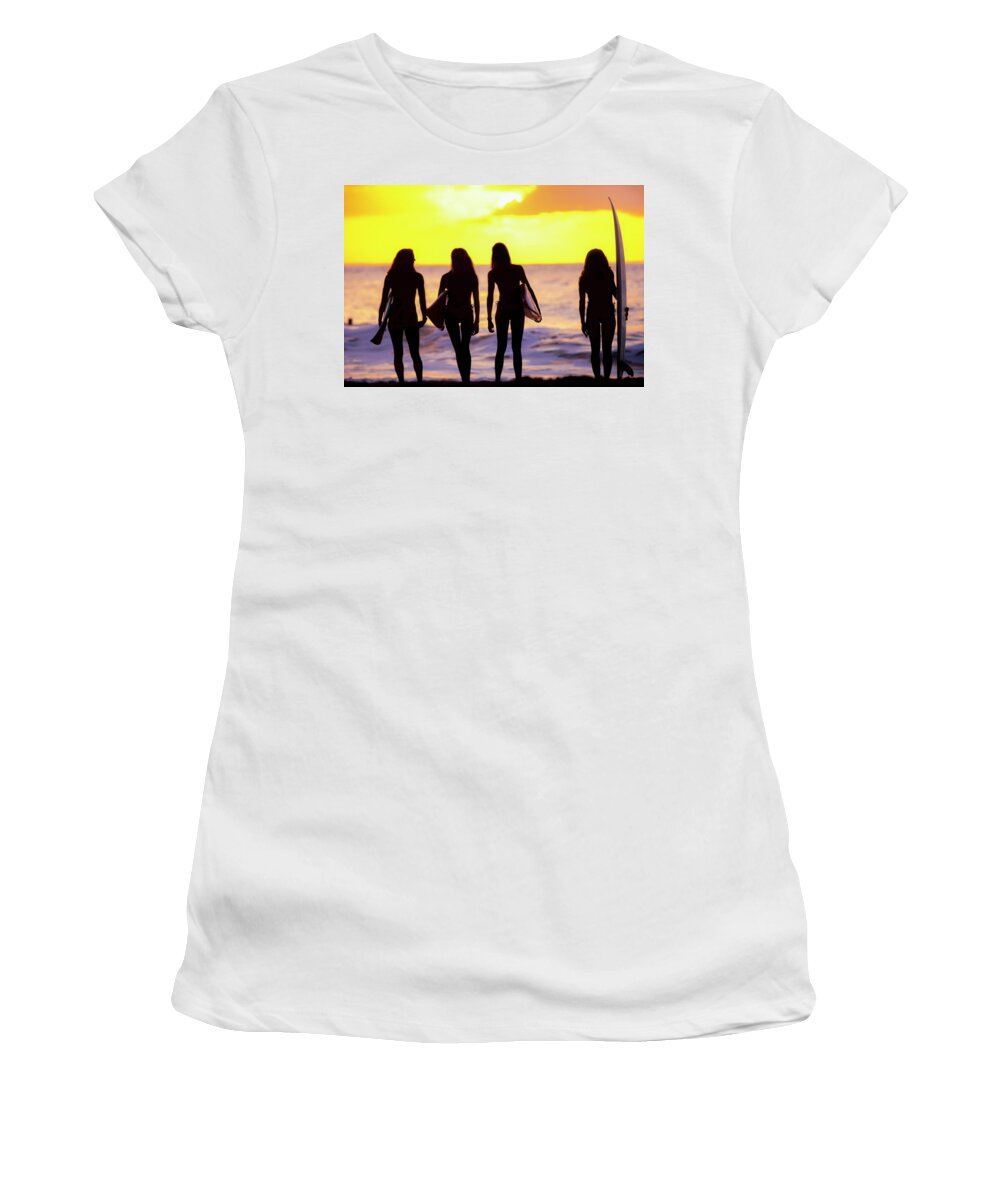Silhouette Women's T-Shirt featuring the photograph Surf Girl Silhouettes by Sean Davey
