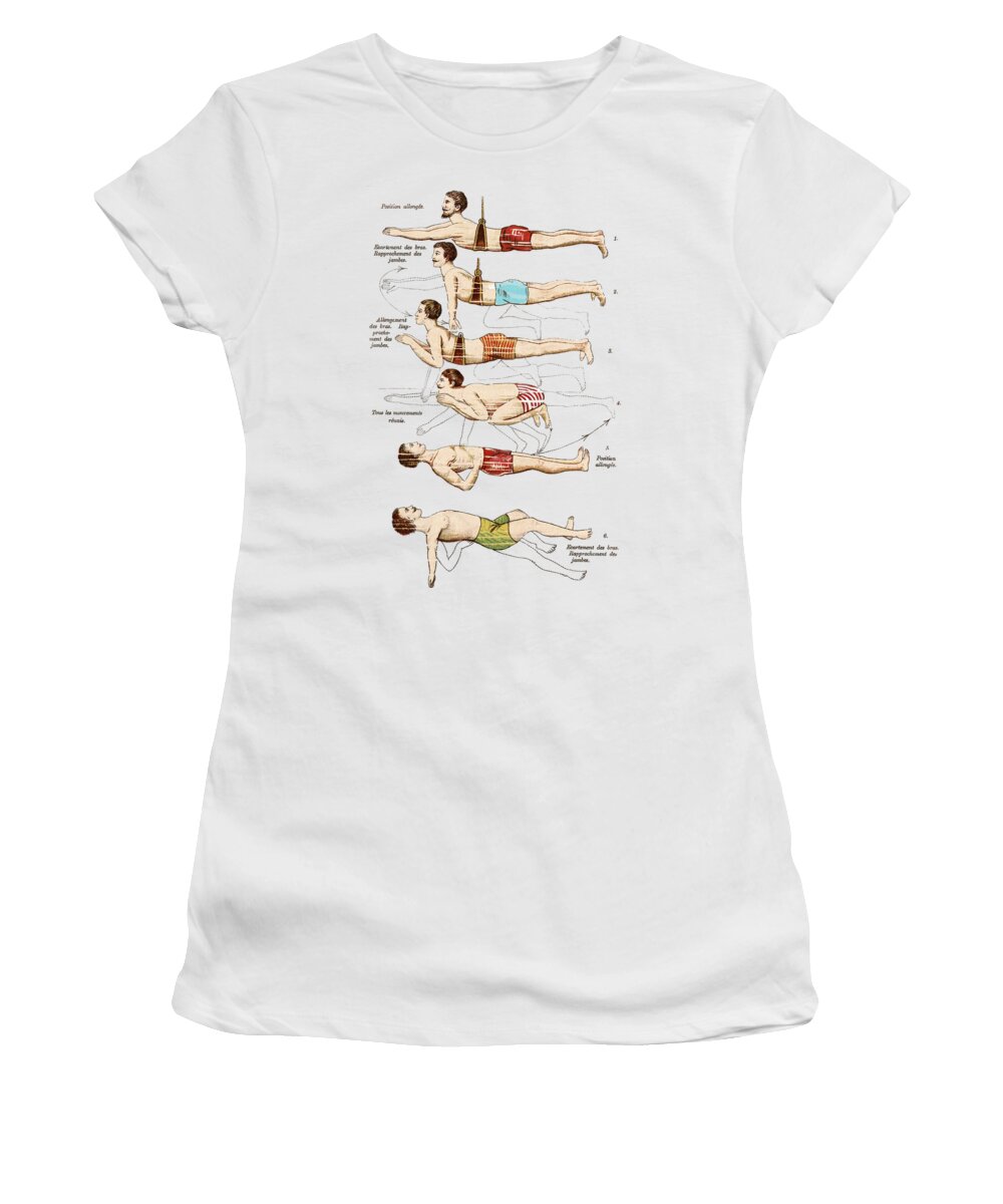 Swim Women's T-Shirt featuring the digital art Swimming Lessons Vintage French Illustration by Antique Images