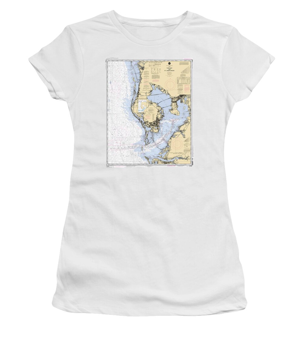 11412 Women's T-Shirt featuring the digital art Tampa Bay and St. Joseph Sound NOAA Chart 11412 by Nautical Chartworks