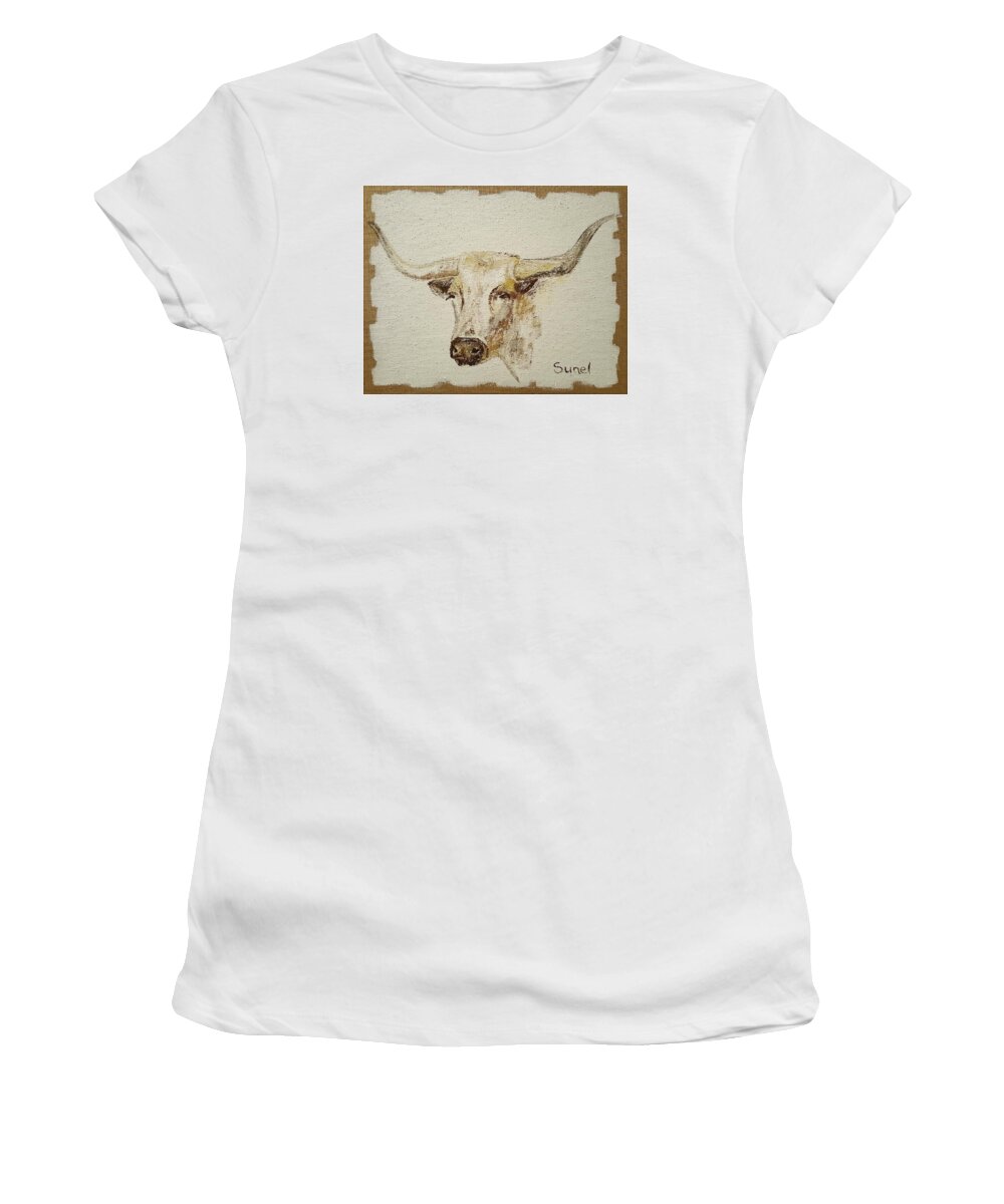 Texas Women's T-Shirt featuring the painting Texas Longhorn Cow by Sunel De Lange