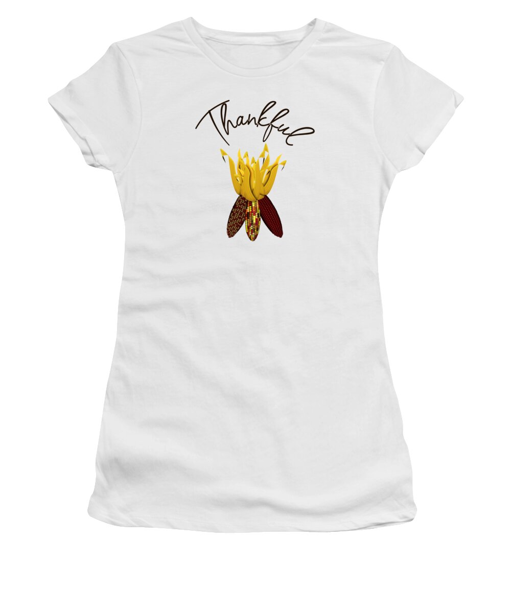 Thankful Women's T-Shirt featuring the photograph Thankful - Colorful Autumn Indian Corn by Colleen Cornelius