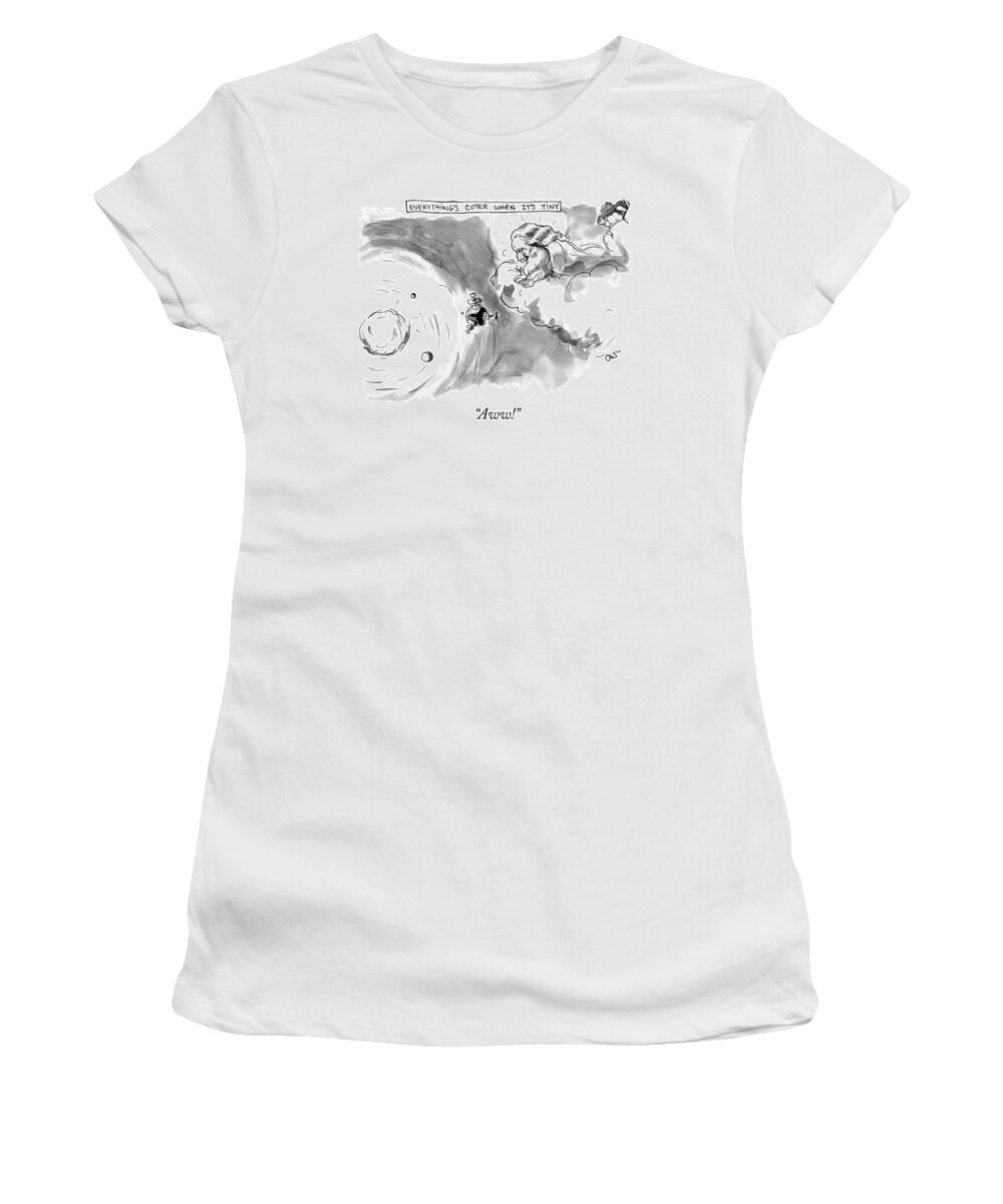 “aww!” Everything’s Cuter When It’s Tiny Women's T-Shirt featuring the drawing The Cute Earth by Carolita Johnson