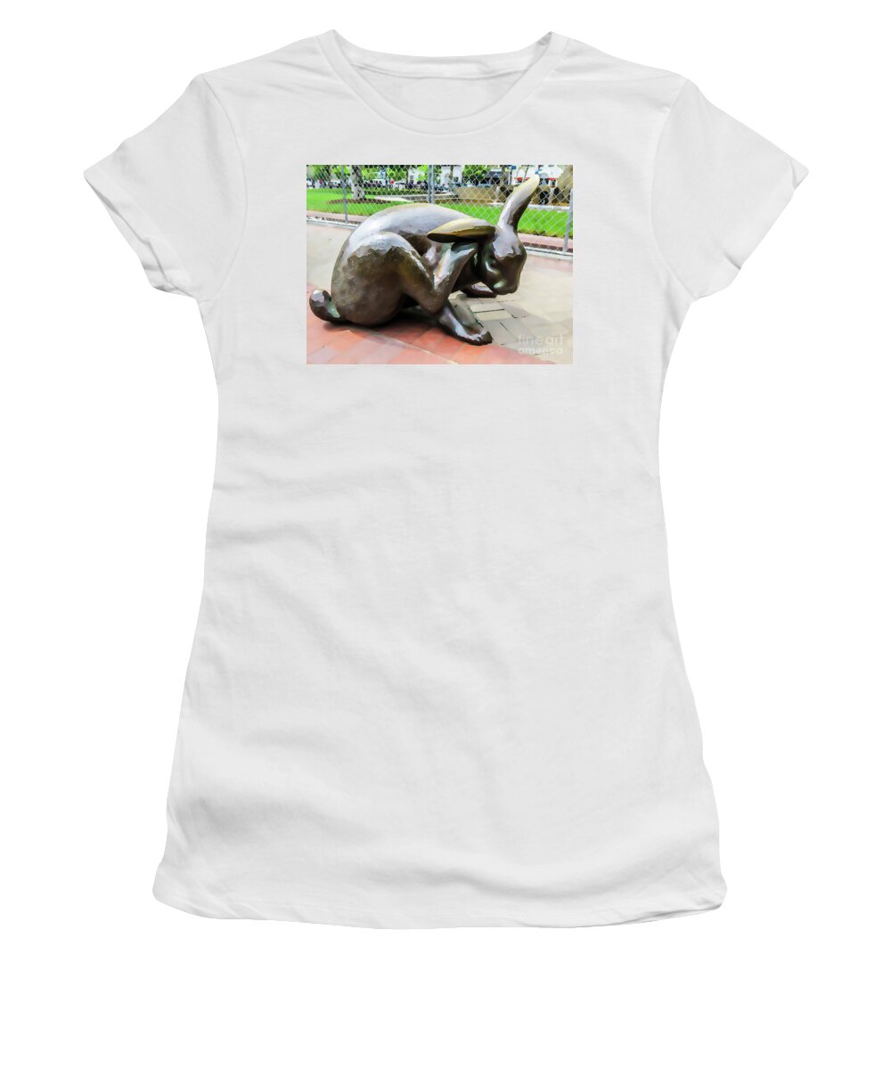 The Hare Women's T-Shirt featuring the painting The Hare by Jeelan Clark