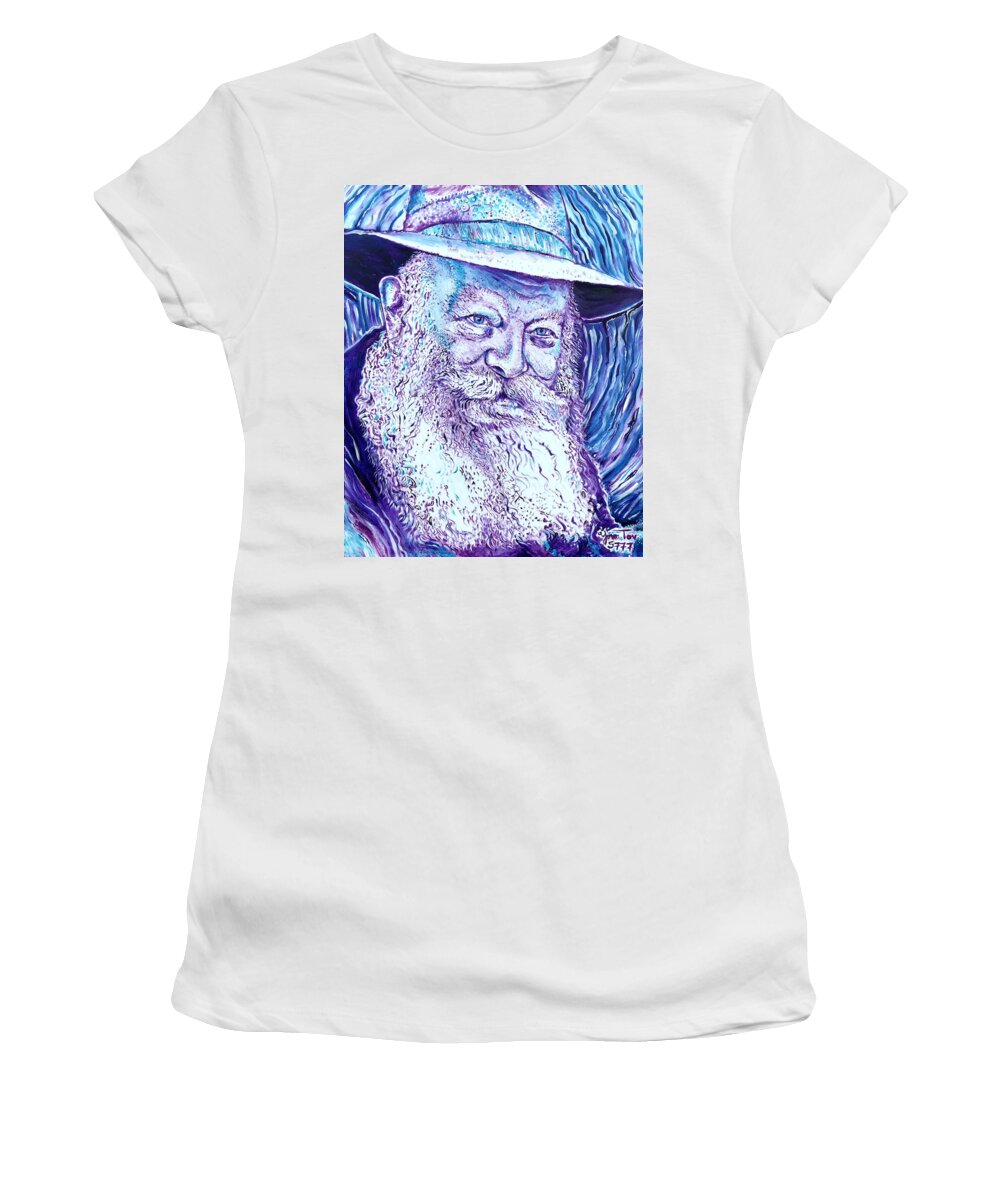 Rabbi Women's T-Shirt featuring the painting The Lubavitcher Rebbe Purple by Yom Tov Blumenthal