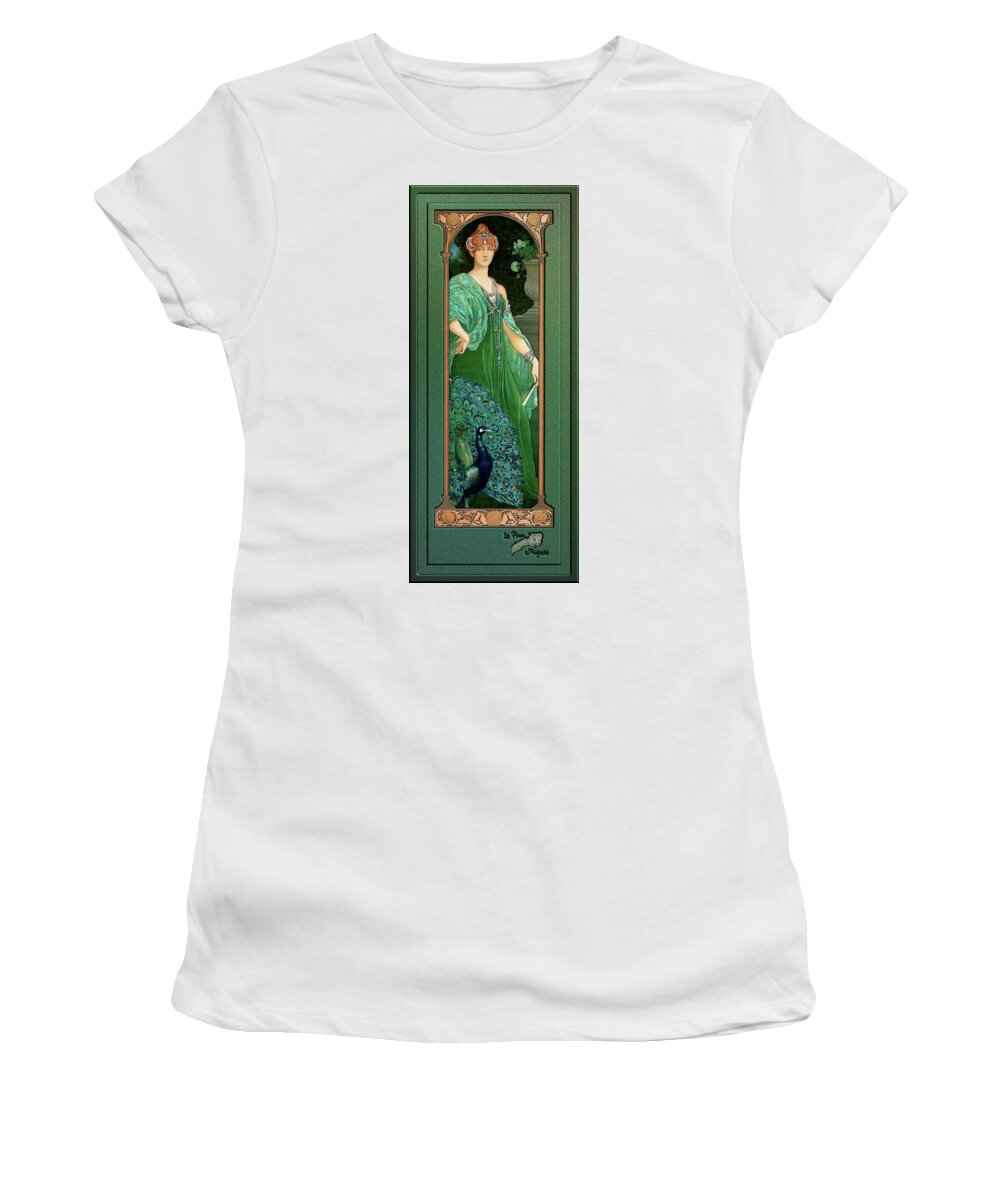 The Majestic Peacock Women's T-Shirt featuring the painting The Majestic Peacock by Elisabeth Sonrel by Rolando Burbon