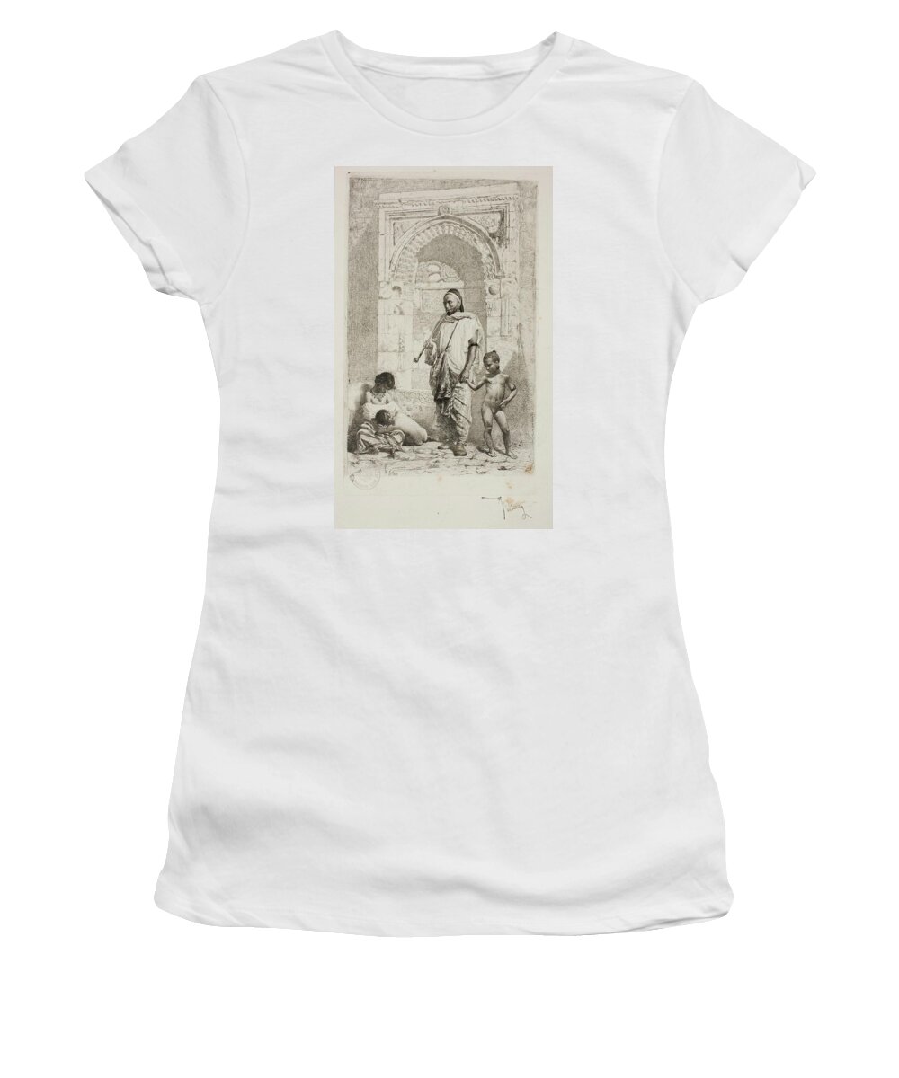 Maria Fortuny Women's T-Shirt featuring the painting 'The Moroccan Family', 1916, Spanish School, Paper, 234 mm x 142 mm, G01... by Mariano Fortuny y Marsal -1838-1874-