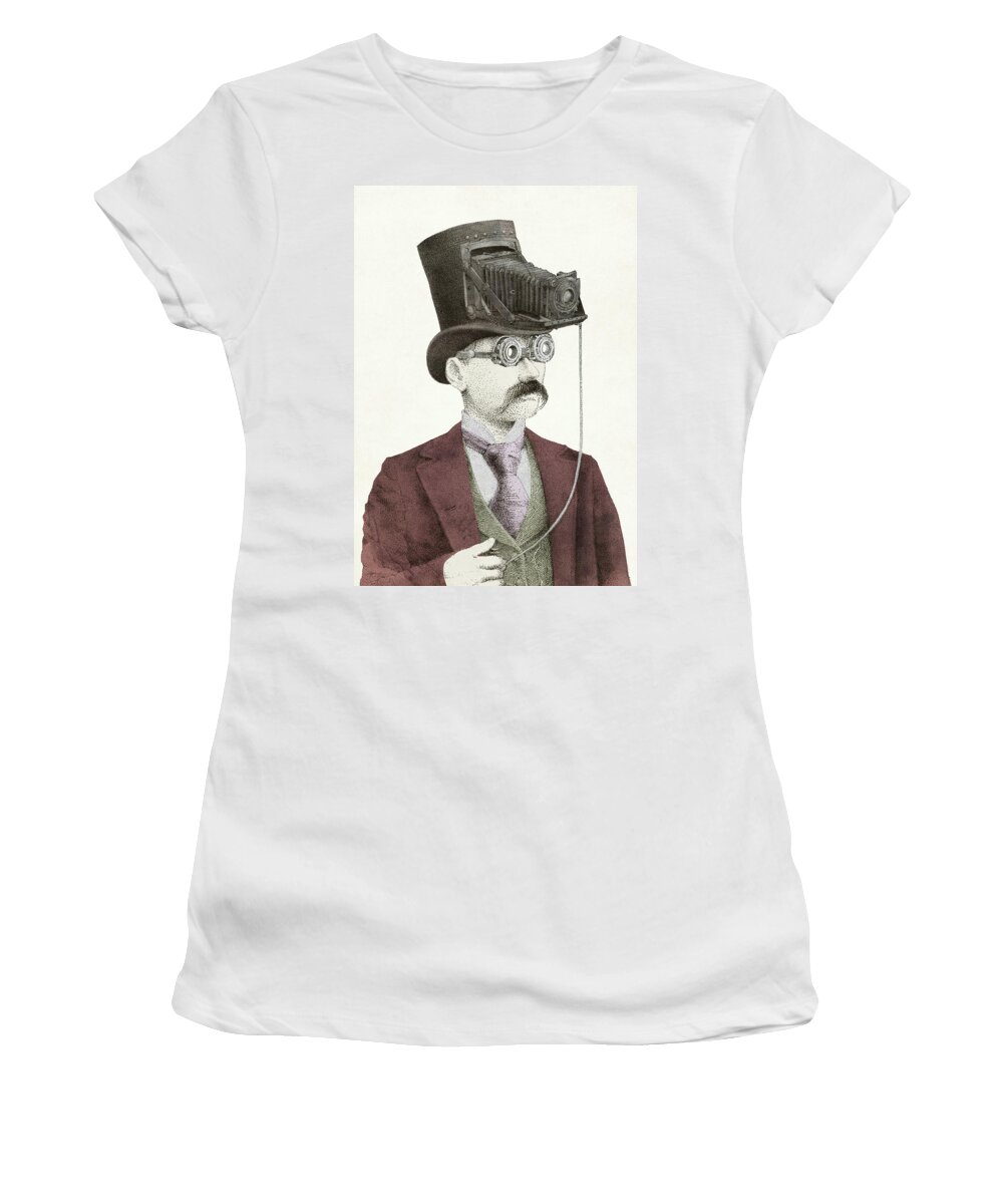 Photography Women's T-Shirt featuring the drawing The Photographer by Eric Fan