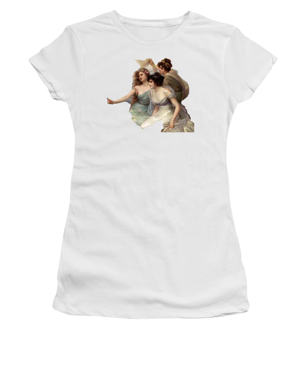 The Three Graces Women's T-Shirt featuring the painting The Three Graces Die drei Grazien by Edouard Bisson by Xzendor7