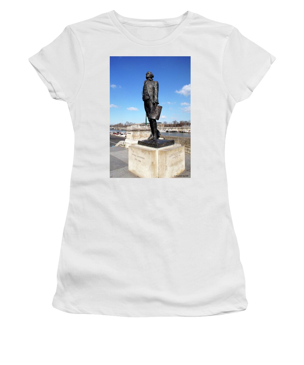 Everett Spruill Women's T-Shirt featuring the photograph Thomas Jefferson Sculpture in Paris by Everett Spruill