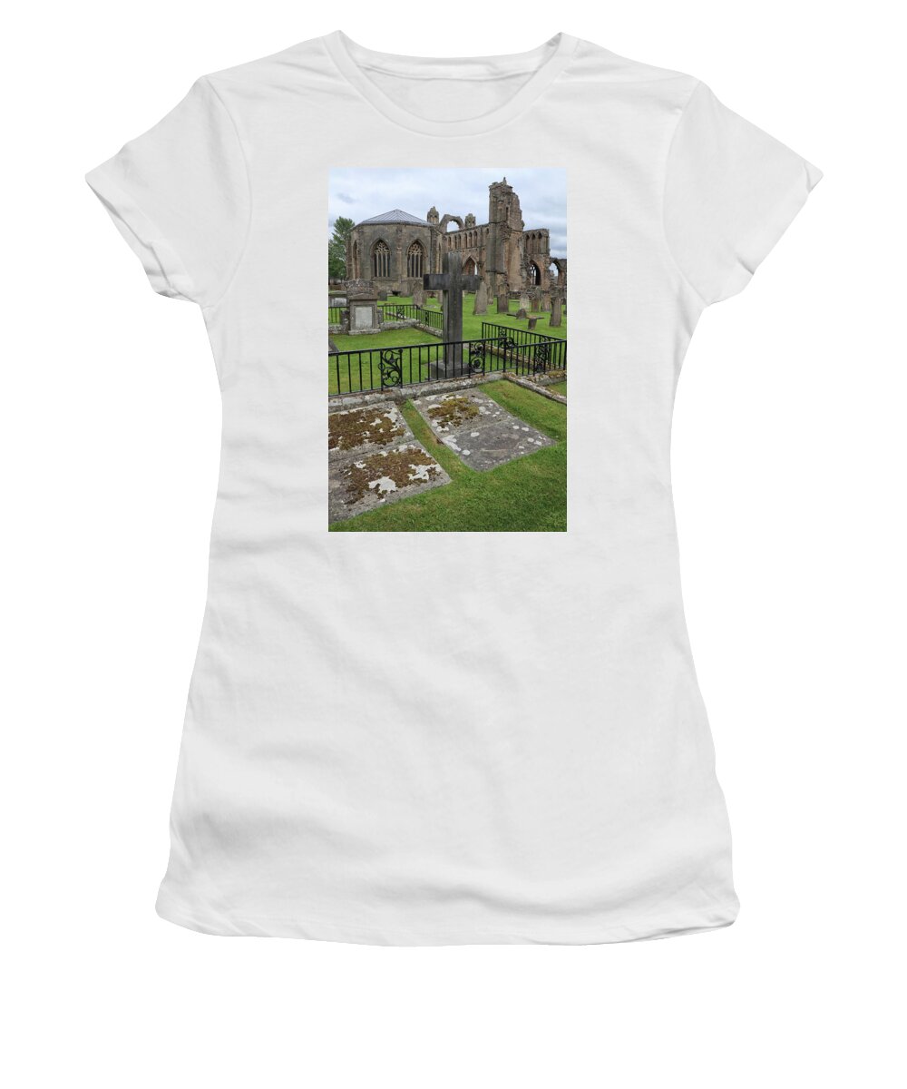 Scotland Women's T-Shirt featuring the photograph Tombstones and Graves at Elgin Cathedral by Dave Mills