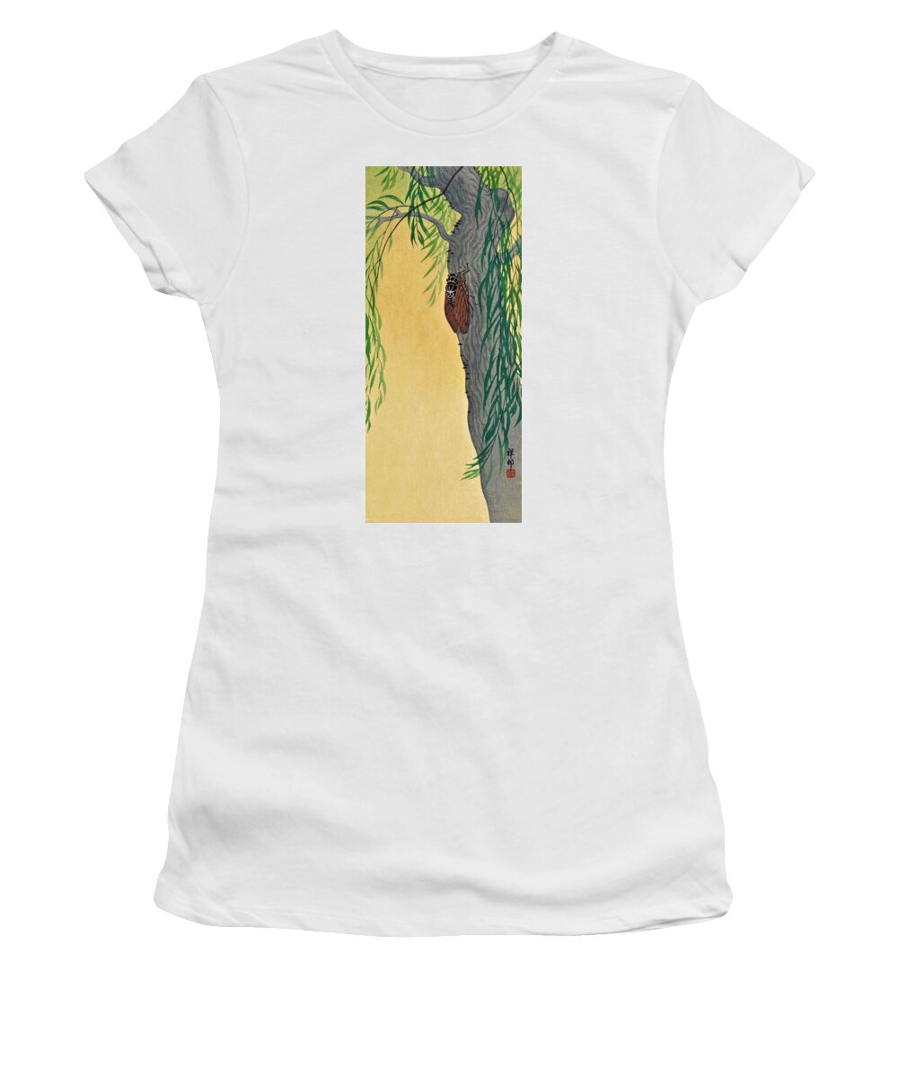 Ohara Women's T-Shirt featuring the painting Top Quality Art - CICADA by Ohara Koson