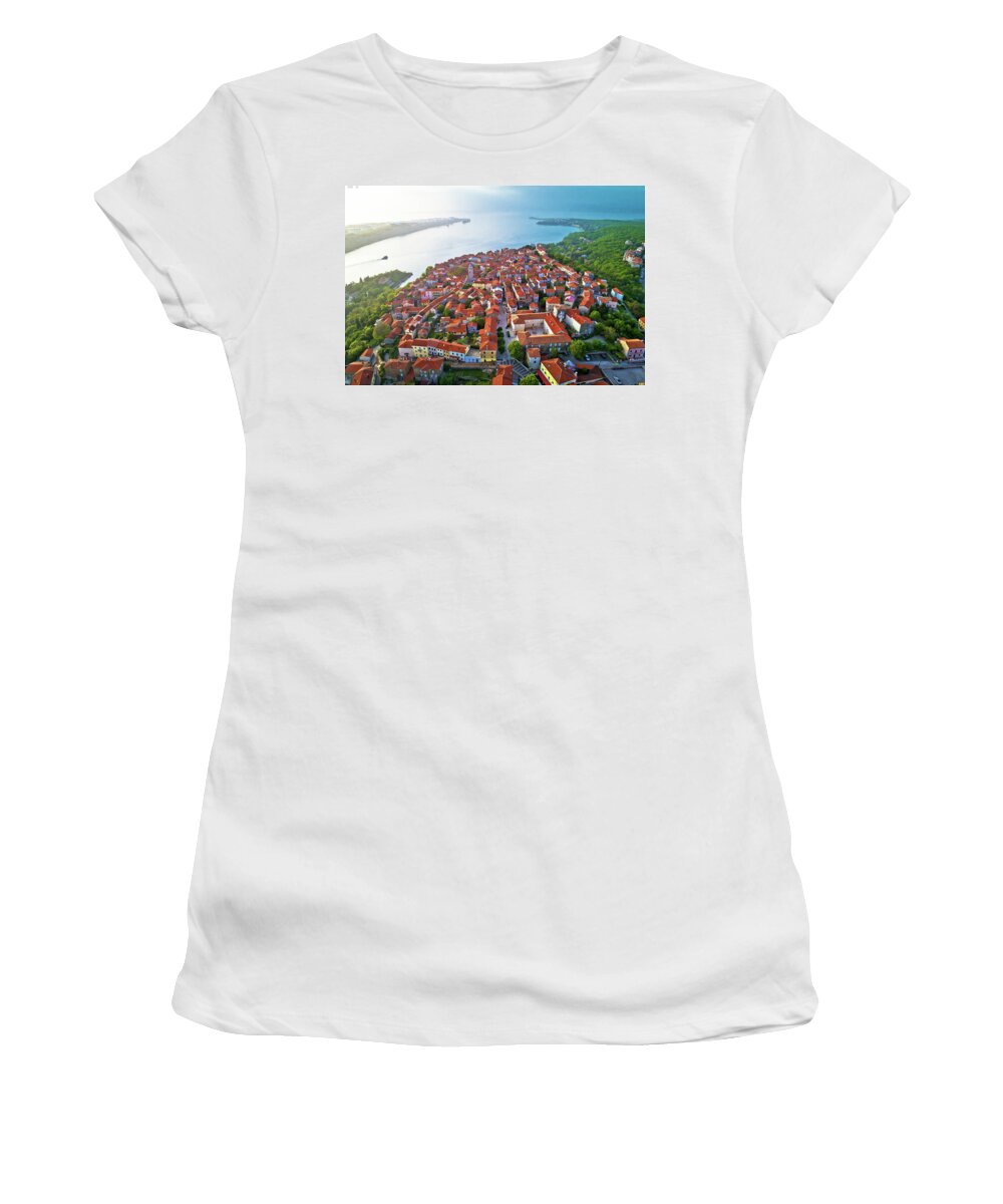 Omisalj Women's T-Shirt featuring the photograph Town of Omisalj on Krk island aerial view by Brch Photography