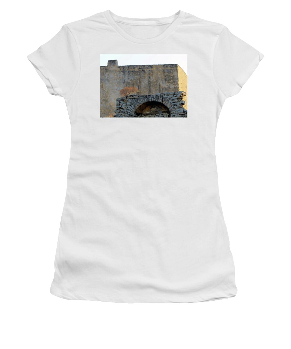 Symi Women's T-Shirt featuring the photograph Tree and Old Wall by Jonathan Thompson