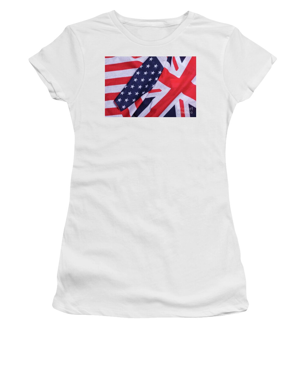 Flag Women's T-Shirt featuring the photograph Two flags American and British by Simon Bratt