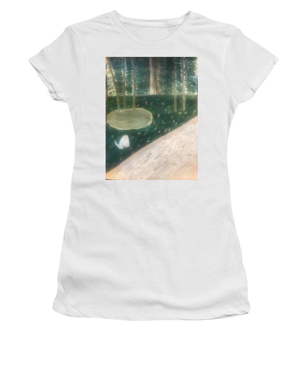 Cat Women's T-Shirt featuring the painting Un chat blanc, Bois de l'Hautil by Nina Jatania