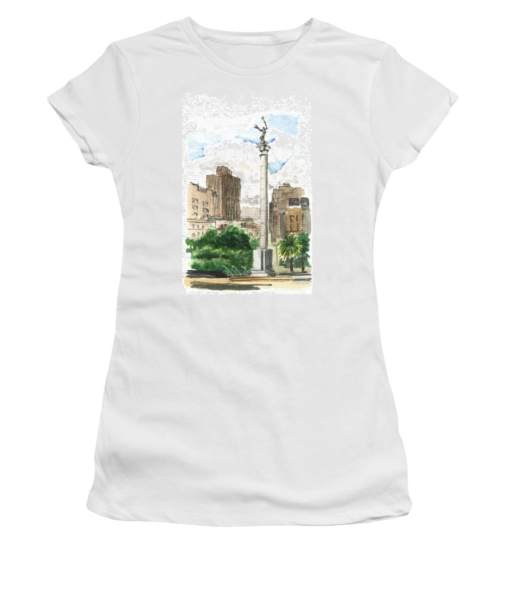 Sanfrancisco Women's T-Shirt featuring the painting Union Square by Masha Batkova