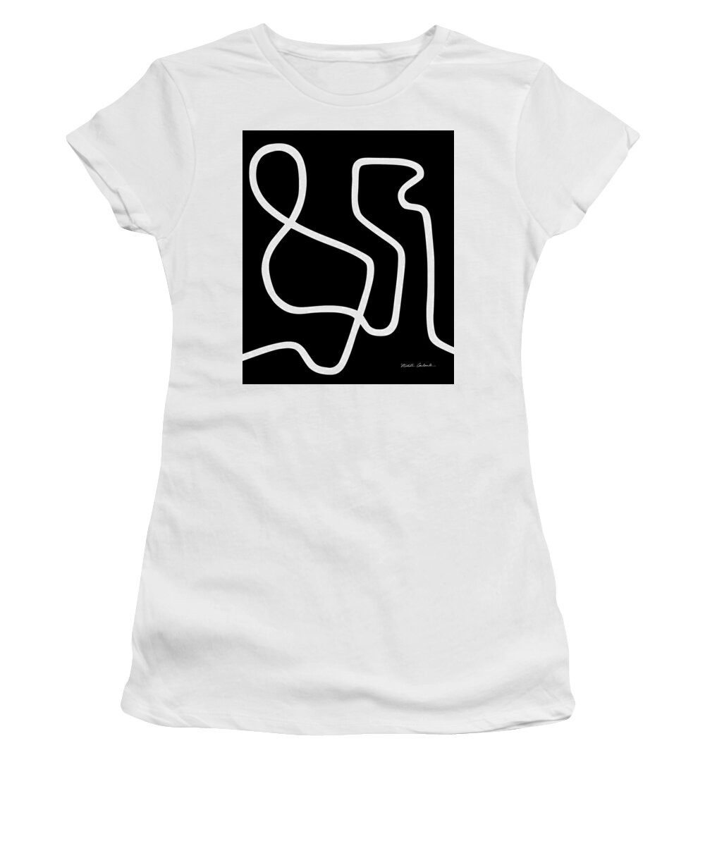 Nikita Coulombe Women's T-Shirt featuring the painting Untitled VIII white line on black background by Nikita Coulombe